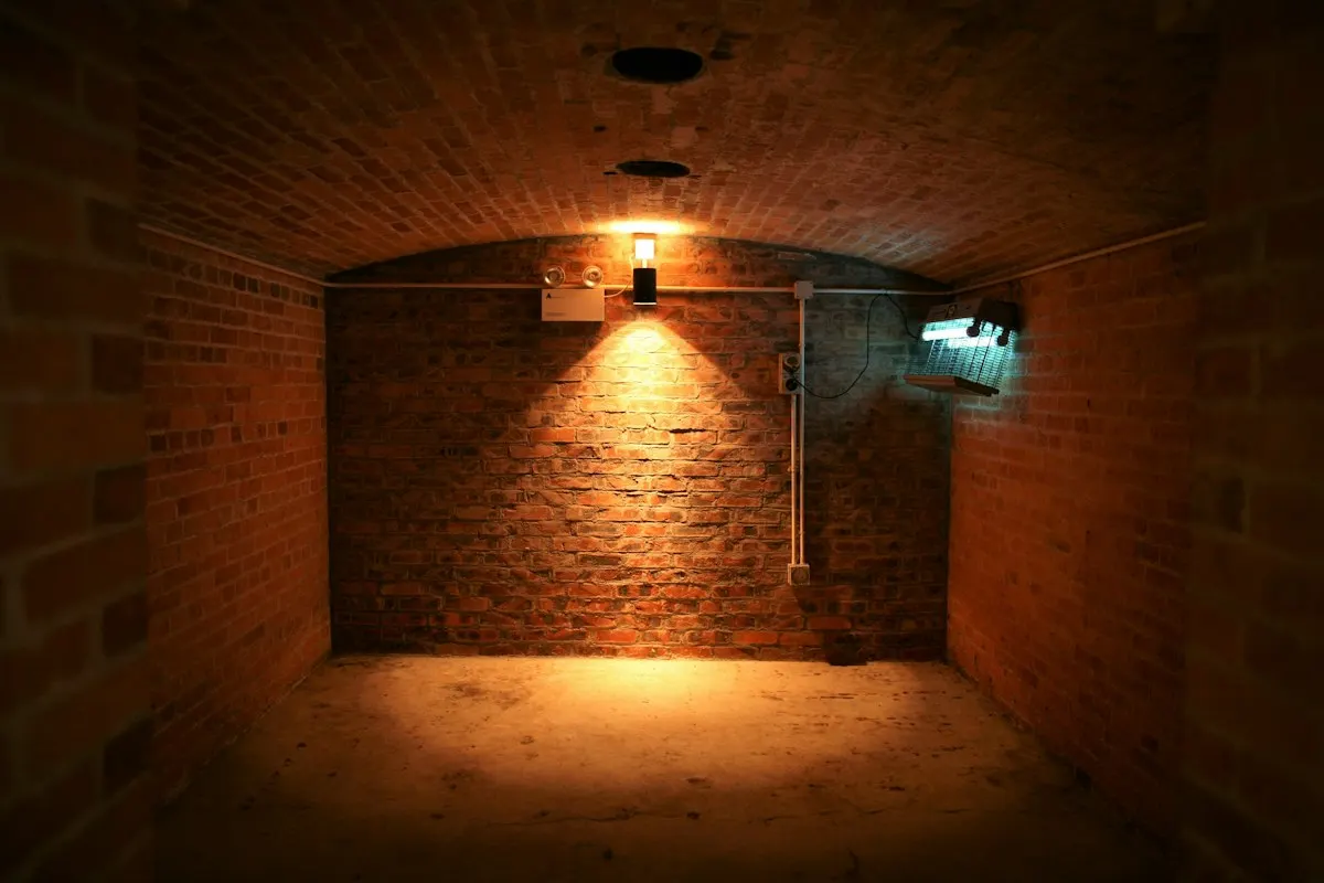 Empty brick cellar with an arched ceiling